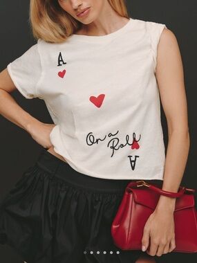 Anthropologie Short-Sleeve Jordan Nickson Maeve Ace of Hearts Card Top NEW Small